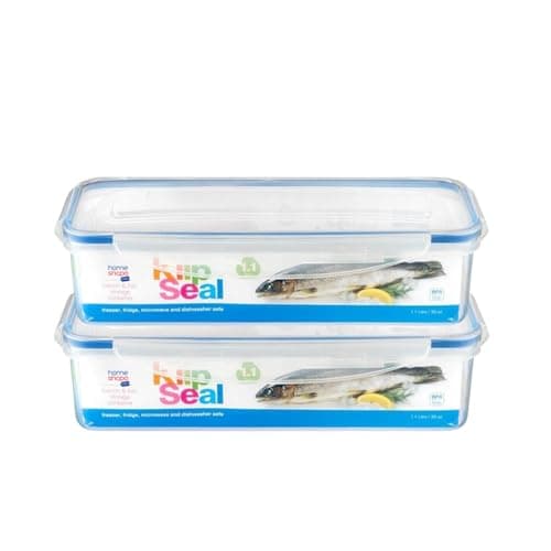 Image of HOMESHOPA Rectangular Bacon Storage Containers, 2 Pack 1.1 Litre Plastic Leakproof Food Storage Boxes with Lids, BPA Free Stackable & Airtight, Microwave & Freezer Dishwasher Safe