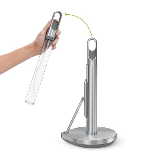 Image of simplehuman Kitchen Roll Holder with Spray Pump, Free Standing, Easy One Sheet Tear, Weighted Base (Fits Kitchen Rolls Measuring 23-28cm), Brushed Stainless Steel, KT1196