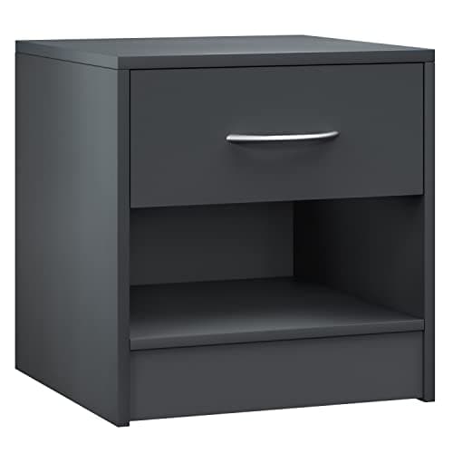 Image of CASARIA® Kiel Bedside Table | Drawer & Shelf | Nightstand Storage | 41x39x28cm | Bedroom Cabinet | Durable MDF Construction | Easy Assembly | Anthracite Grey