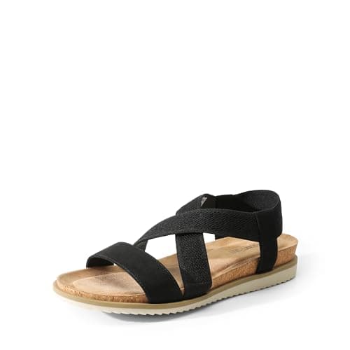 Image of DREAM PAIRS Women's Comfortable Low Wedge Sandals, Open Toe Slip On Strappy Flat Sandals Light-Weight Summer Shoes,Size 5.5,Black,DWUMWS2527