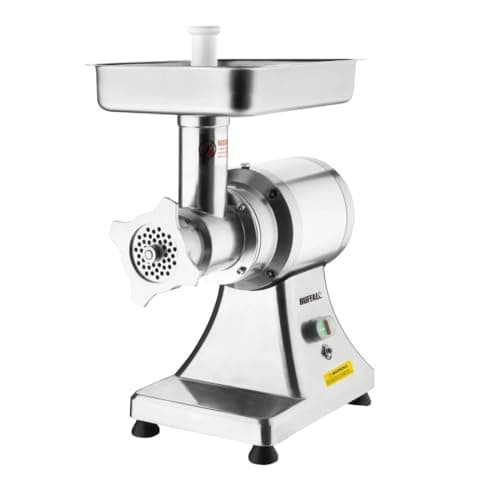 Image of Buffalo 735W Heavy Duty Meat Mincer Size 22, Silver, Aluminium & Stainless Steel, Output: up to 250 kg/hour - Includes 6 & 8 mm Perforated Plates, Feeder Pan, Pusher & Sausage Tube - CH134