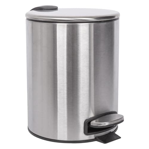 Image of Harbour Housewares 5L Bathroom Bin - Brushed - Round Stainless Steel Pedal Bin Slim Kitchen Rubbish Trash Can Garbage Dustbin with Lid and Inner Liner Bucket