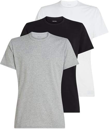 Image of Calvin Klein Men’s 3 Pack Basic Short Sleeve Crew Neck T-Shirts, Multicolor (Black, White, Grey Heather), XL