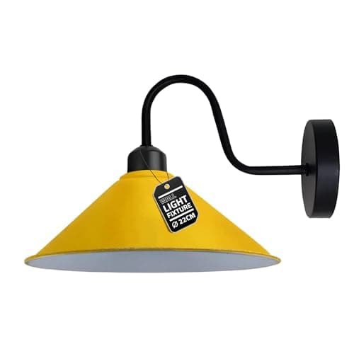 Image of Led Wall Lights Indoor Modern Yellow 22cm Cone Shaped Shade Swan Neck Led Sconce Fittings Not Battery Operated Wall Lamp for Living Room, Bedroom, Hallway