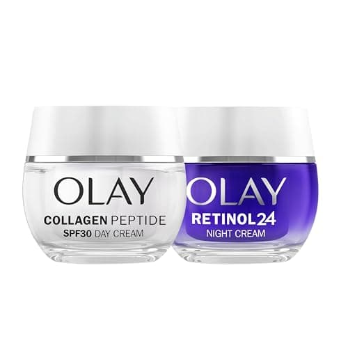 Image of Olay Collagen Peptide Face Moisturiser Day Cream SPF 30 with Niacinamide and Antioxidant Vitamin E 50ml + Retinol 24 Night Cream Face Moisturiser 50ml, Skincare for Advanced Anti-Ageing