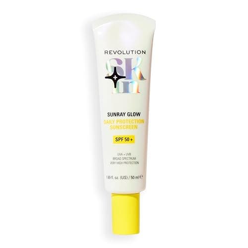 Image of Revolution Skin, Sunray Glow Daily Protection Sunscreen SPF 50+, Lightweight, Non-Greasy Formula with Vitamin C, Face Sun Cream, Vegan & Cruelty-Free, 50ml