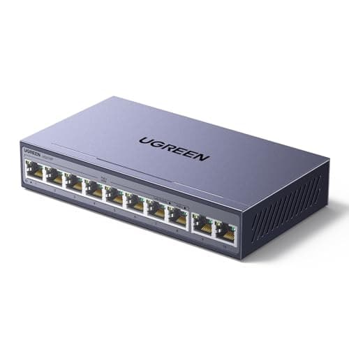 Image of UGREEN 10 Ports POE Network Switch,8 x Gigabit PoE+ Ports & 2 Gigabit Uplink Ports Ethernet Splitter, 802.3af/at 30W,60W Total Budget,Metal Case Hub,Plug & Play for TV/Laptop/Switch/Router/Camera