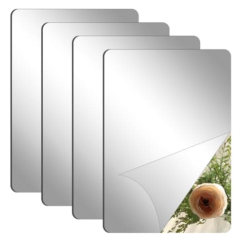 Image of lakudayy 4 Pcs Self Adhesive Mirror, 40 x 30 cm Mirror Tiles, Acrylic Mirror, High Clear Removable for Wardrobe Doors, Frameless Flexible Tiles for Wall, Bathroom, Bedroom (40X30 cm)