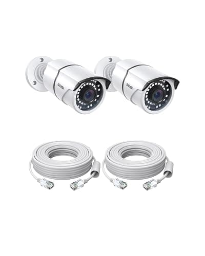 Image of ZOSI 2 Pack 5MP Add-on PoE CCTV Security Cameras, Outdoor Indoor Surveillance Bullet Camera, IP66 Waterproof, 120ft Night Vision, Motion Detection, Only Work PoE CCTV Camera System