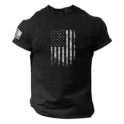 Image of American Flag Tshirt - Men's Gym T-Shirt Bodybuilding Training Workout Lifting Top Plus Size Breathable Sports T Shirt Patriotic Tee Vintage Flag Summer Short Sleeve Tshirts Black