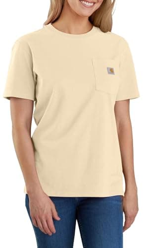 Image of Carhartt Women's 103067 Women's WK87 Workwear Pocket Short Sleeve T-Shirt, Oat Milk, XS