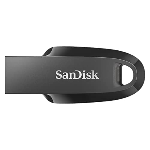 Image of SanDisk 128BG Ultra Curve USB 3.2 Flash Drive, USB Stick, memory stick up to 100 MB/s read speeds, RescuePRO data recovery software, keyring loop, Black