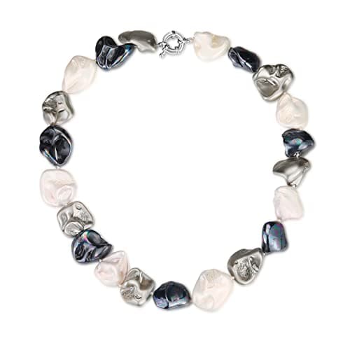 Image of FULU AUTUMN Chunky Statement Pearl Necklace for Women White Black Baroque shell Pearl Choker Fashion Jewellery Necklace Birthday Gifts(08-Black white grey)