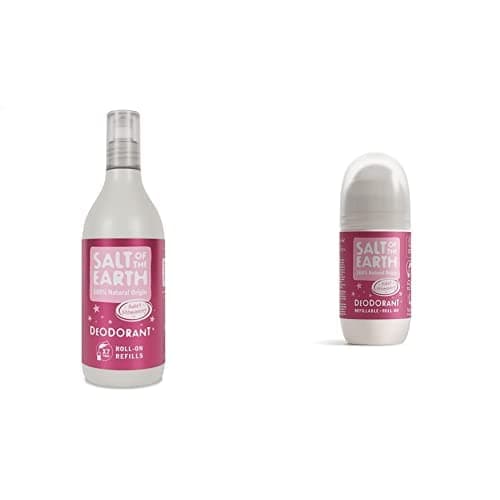 Image of Salt Of the Earth Natural Deodorant Refillable Roll-on, Sweet Strawberry, Fragrance Free - Vegan, Long Lasting Protection, Leaping Bunny Approved, Made in the UK, 75ml & Roll-on Refill 525ml