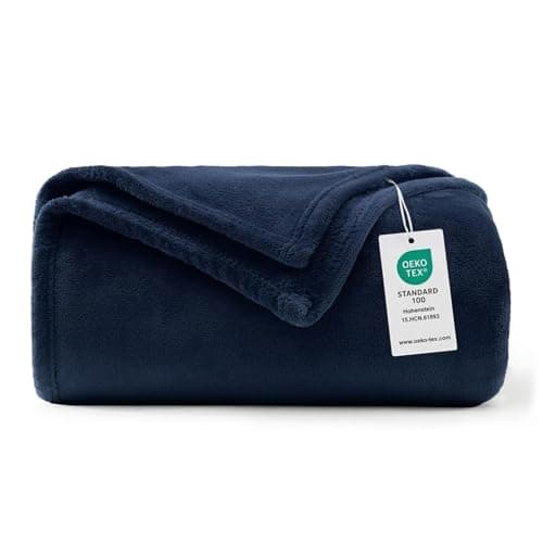 Image of WAVVE Fleece Blanket Sofa Throw Navy Blue 4ft x 5ft - Fluffy Soft Warm Versatile Blanket for Sofa/Couch/Bed Throw/Single Size, 130x150 cm