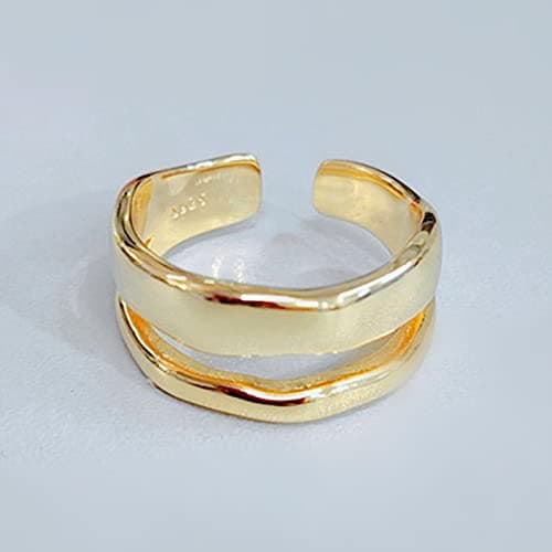 Image of 925 Silver Charming Irregular High Polish Wave Rings Gold Open Rings Jewelry For Women Party Gifts
