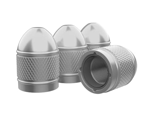 Image of MarCraft Bullet Corrosion Resistant (Silver) Aluminium Tyre Wheel Alloy Valve Caps Dust Caps (4 Pack) Universal for Cars, SUVs, Bicycles, Motorcycles, Trucks | Plastic Insert | Screw-On