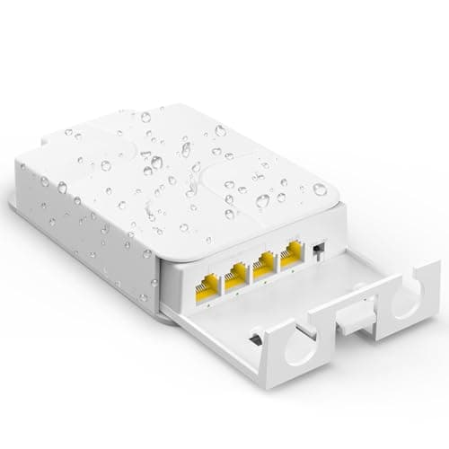 Image of YuanLey Outdoor Gigabit PoE Extender 1 in 3 Out, 802.3af/at 4 Port PoE Repeater IP66 Waterproof, Vlan, Extend Additional 100m(328ft) of Power and Data Transmission, Wall Mount Plug and Play