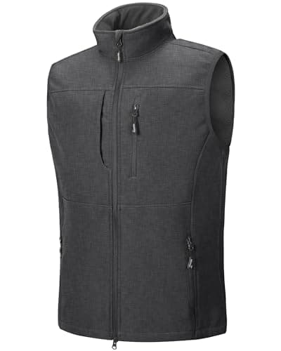 Image of Outdoor Ventures Men's Softshell Gilets Windproof Lightweight Vest Outerwear with 7 Pockets, Warm Fleece-Lined Sleeveless Jacket for for Golf Running Hiking Dark Grey XL