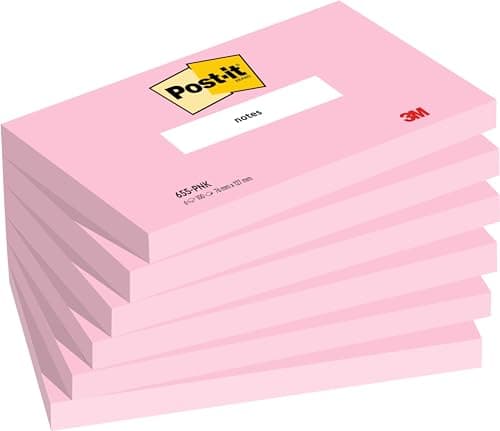 Image of Post-it Notes, Pink, Lined, 6 Pads, 76 mm x 127 mm, 100 Sheets per Pad - Self-Sticking Notes for Walls, Monitors and Fridge