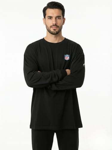 Image of OOSC Mens NFL Long Sleeve Shield Black T-Shirt, Black, L EU