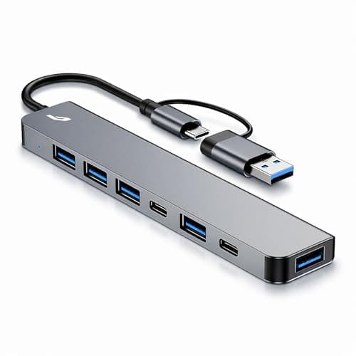 Image of Boulton USB Hub 3.0-7 in 1 USB C Hub Multiport Adapter with 2x USBC Data Ports 1x USB3.0 and 4xUSB 2.0 – Type-C Docking Station, USBC Adaptor for MacBook Windows Laptops PS Tablet