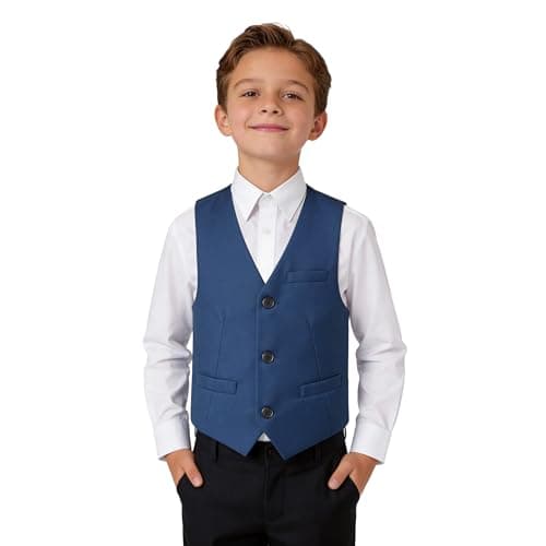 Image of LOLANTA Boys Lakeblue Waistcoat for Wedding, Single Breasted Fully Lined Formal Tuxedo Waistcoat with Pockets for Kids 7-14 Years(Lake Blue, 7-8 Years, 130)