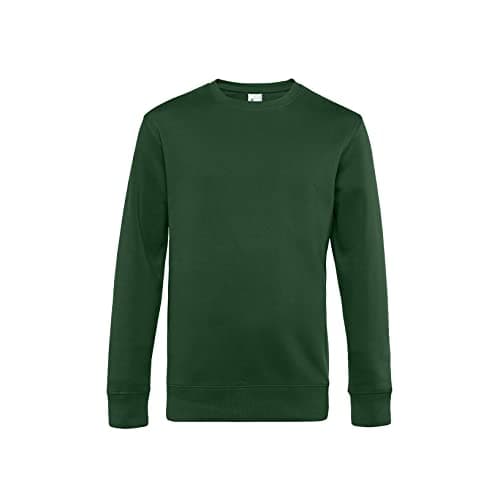 Image of B&C Collection King Crew Neck Jumper for Men, Regular Fit Fleece Pullover, Premium Sweatshirt, Cotton Long Sleeve, King Crew Neck Jumper, Open Collar, (Black Pure - L), Green, 2XL/3XL