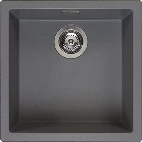 Image of Reginox Amsterdam 40 GS Single Bowl Integrated Regi-Granite Metal Kitchen Sink, Heavy-Duty Inset and Undermount Sinks with Overflow Drain, Waste Kit, Clips and Seals, Grey Silvery