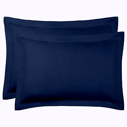 Image of Cotton Comfort Bedding Oxford Pillow Cases 2 Pack 400 Thread Count 100% Egyptian Cotton Navy Blue Pillowcases 2 Pack Unique Oxford Design Soft & Hypoallergenic Pillow Covers Pack of 2 (Navy-blue)