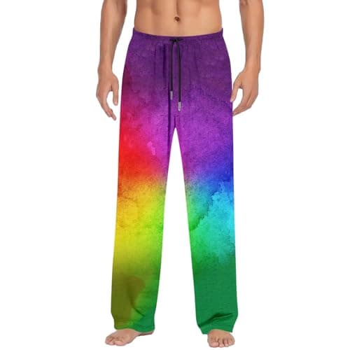 Image of 2025 Trousers Mens Rainbow Theme Printed Long Drawstring Trousers (XL)