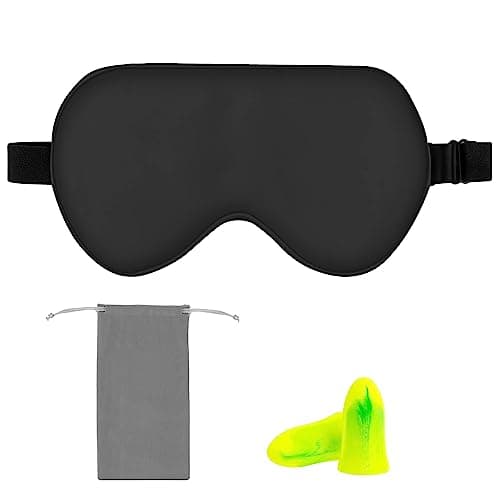 Image of Amazon Basics Genuine Natural Mulberry Silk Eye Mask, Curved Sleep Mask with Adjustable Strap, Pack of 1, 21.5 x 11.2 cm, Black