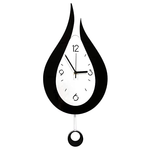 Image of GFFTYX 20.4 Inch Large Silent Modern Decoration Wall Clock with Pendulum Arabic Numerals Water Drop Battery Operation for Home Living Room Bedroom (Black+white)