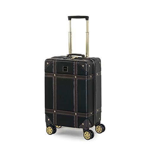 Image of Rock Vintage Small Hard Shell Cabin Suitcase in Black - Nostalgic Design, Dual 360 Swivel-Wheels, Telescopic Handle, Impact-Resistant Material & TSA Combination Lock - 54 x 35 x 22.5 cm 3.2KG