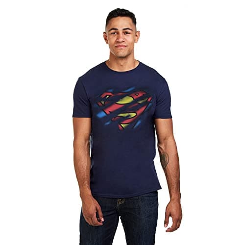 Image of DC Comics Men's Superman Torn Logo T Shirt, Blue (Navy), XL UK
