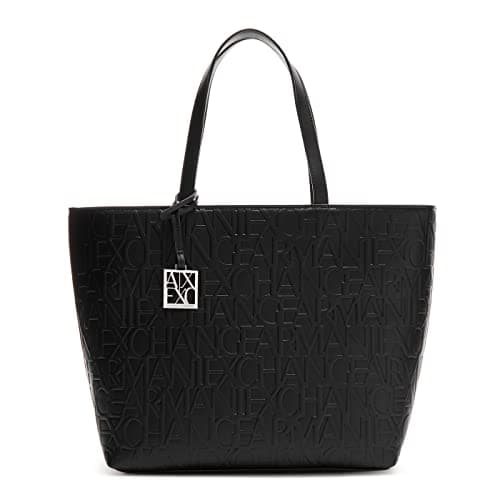 Image of A|X ARMANI EXCHANGE Medium Logo All Over Debossed Shopping Bag, Neroblack, One Size