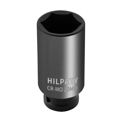 Image of Hlipaty Impact Socket 28mm, 1/2" Square Drive 6 Point Cr-Mo Deep Socket, 78mm Length
