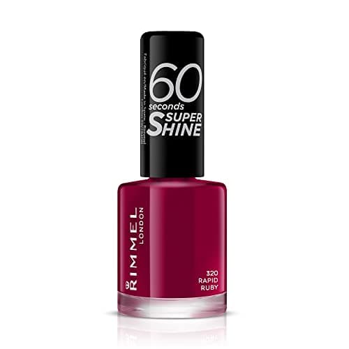 Image of Rimmel 60 Seconds Super Shine Nail Polish, 320 Rapid Ruby, Quick-Dry Nail Polish, Ultra-Shiny Finish, Easy to Apply, Vibrant Colour, Long-Wearing, Clean and Improved Formula, Vegan, 8ml
