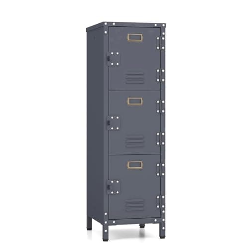 Image of Metal Locker 3 Doors with Adjustable Feet & Anti Toppling Device - 100CM Lockable Storage Cabinet for School, Gym & Office, 3 Tier File Cupboard