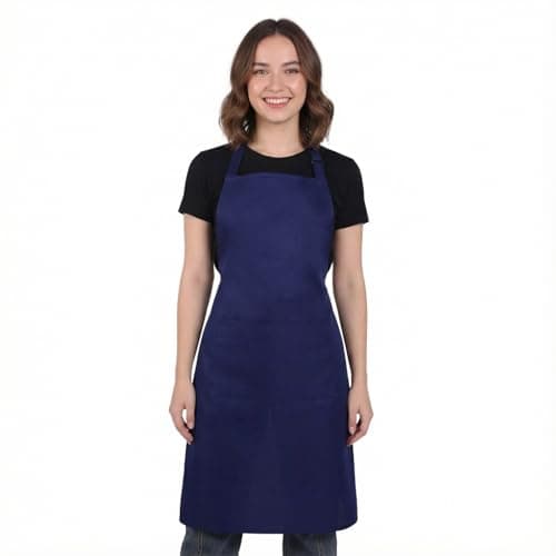 Image of Jxiwfvl Kitchen Apron Adjustable Bib Cooking Apron Work Women Men Aprons with 2 Pockets Water & Oil Resistant Dark Blue for Waitress Waiter Server