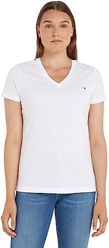 Image of Tommy Hilfiger Women’s Short Sleeve V-Neck Heritage T-Shirt, White (Classic White), M