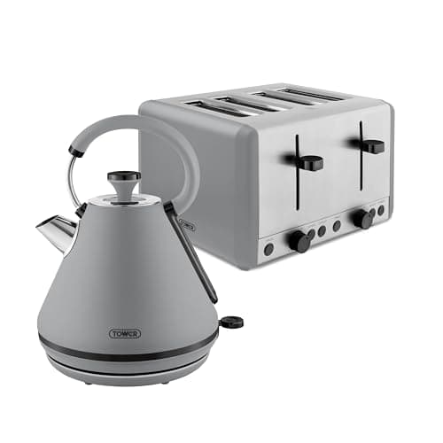 Image of Tower Sera Kitchen Set, 1.7L Rapid Boil Kettle and 4 Slice Toaster, Grey, T20086GRY & T10079GRY
