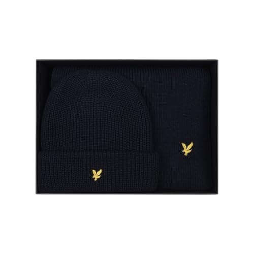 Image of Lyle & Scott Mens Cable Beanie & Scarf Set - Dark Navy - One Size
