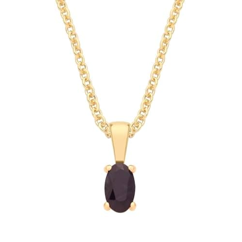 Image of 9ct Yellow Gold Natural Blue Sapphire Oval Solitaire Pendant September Birthstone + 18" Chain Necklace