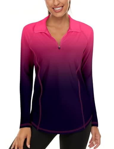 Image of Akiooue Womens Long Sleeve UPF 50+ Running Tops 1/4 Zip Gym Sports Workout Cycling Golf Shirts Black Purple
