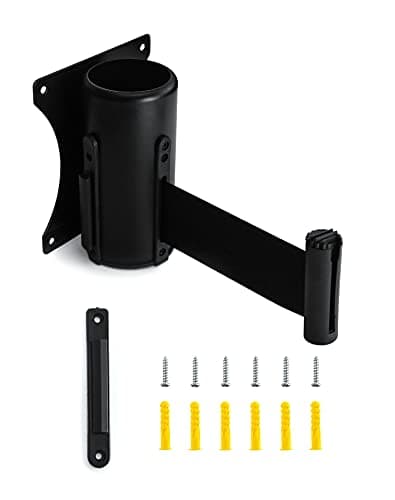 Image of QWORK® Queue Barrier Belt, Retractable Barrier, Crowd Control Wall Barrier with 9ft / 3m Belt for Retail Stores, Airports, Banks, School, Color Black