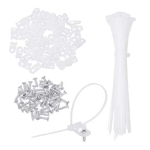 Image of sourcing map 120pcs 19mm Cable Tie Saddle Type Mounts Base with 150mm Cable Zip Ties and M3 Tapping Screws, Wire Organizer Holder Clamps Set, White