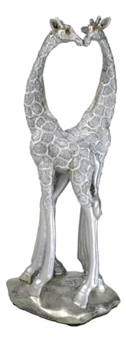 Image of Ebros Large Silver Giraffe Lovers Couple Statue 12.5" Tall Safari Savannah Standing Giraffe Husband and Wife with Heart Shaped Neck Figurine Decor for Valentine's Day Anniversary Birthday Gift