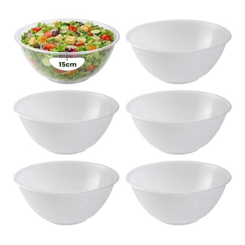 Image of ANGIX 15cm - 6pk Mixing Bowls (1000ml) Microwave & Dishwasher Safe Transparent Kitchen Bowl for Baking, Cooking & Food Prep Lightweight Clear Plastic Salad Serving Bowls