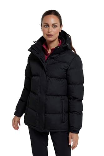Image of Mountain Warehouse Snow Womens Padded Jacket - Warm Water-resistant Full-zip Puffer Coat with Microfibre Insulation - Best for Spring Summer, Outdoors & Hiking Black Women's Size 10